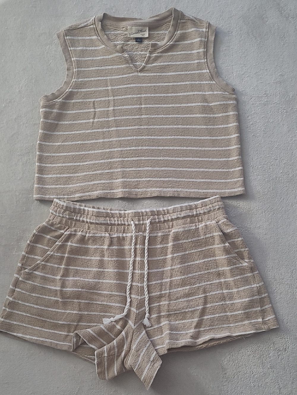 Universal Thread Beige and White Striped High Waist Shorts Set